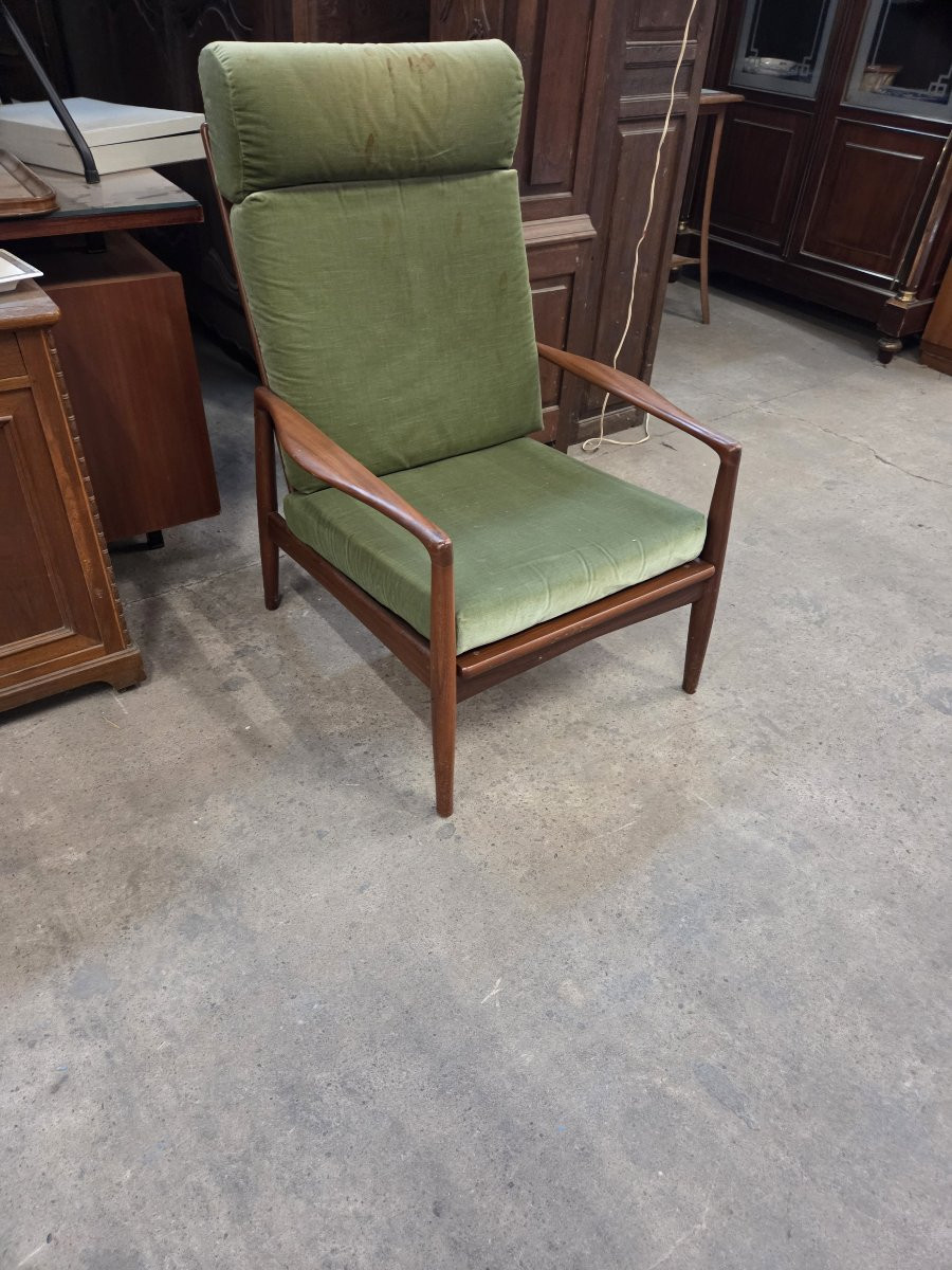 Set Of 5 Danish Teak Armchairs From The 60s (2 Different Backrest Heights)-photo-7