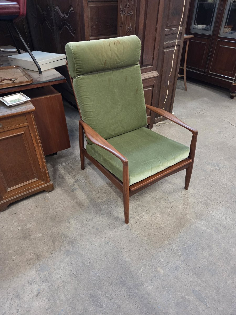 Set Of 5 Danish Teak Armchairs From The 60s (2 Different Backrest Heights)-photo-8