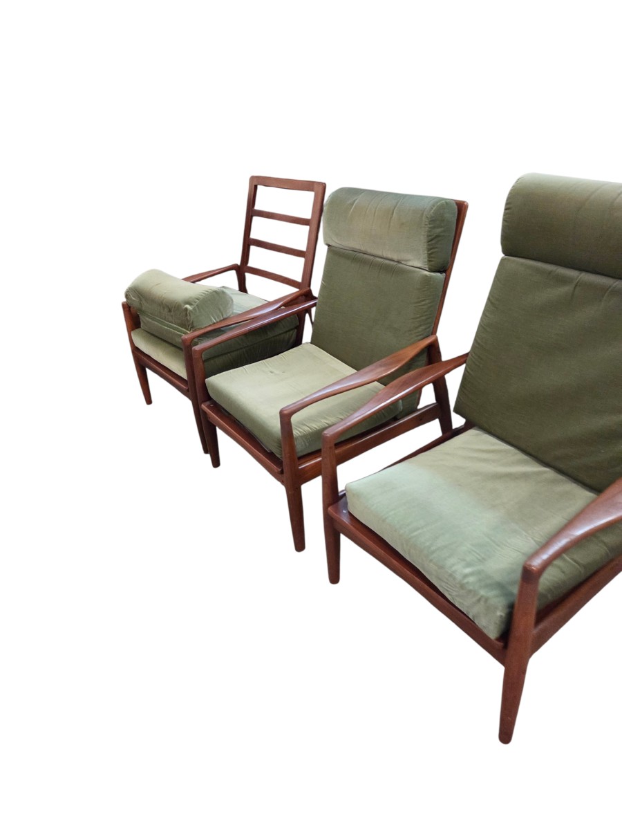 Set Of 5 Danish Teak Armchairs From The 60s (2 Different Backrest Heights)