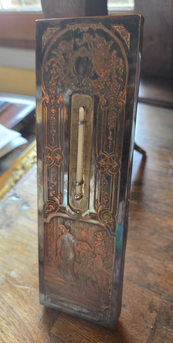 ANCIEN THERMOMÈTRE EN CUIVRE GRAVÉ B.Wichek CR. L'ADIEU Soulacroix FRANCE 19 c.