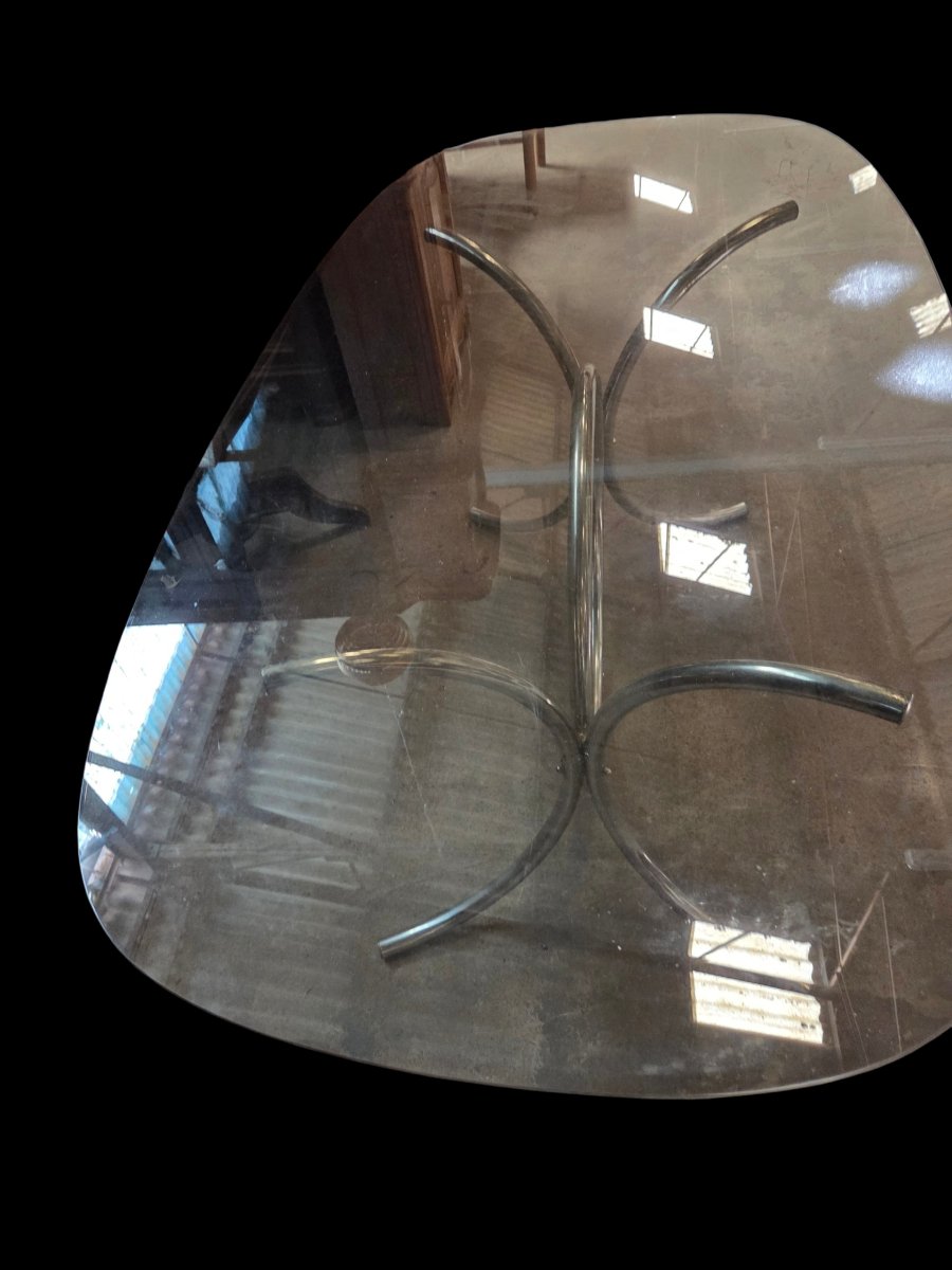 Grande Table Verre Chrome Design Arabescato Roche Bobois Osvaldo Borsani Tecno-photo-1