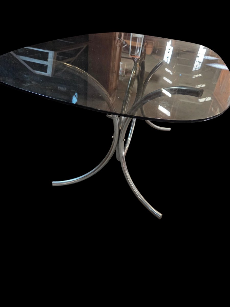 Grande Table Verre Chrome Design Arabescato Roche Bobois Osvaldo Borsani Tecno-photo-2