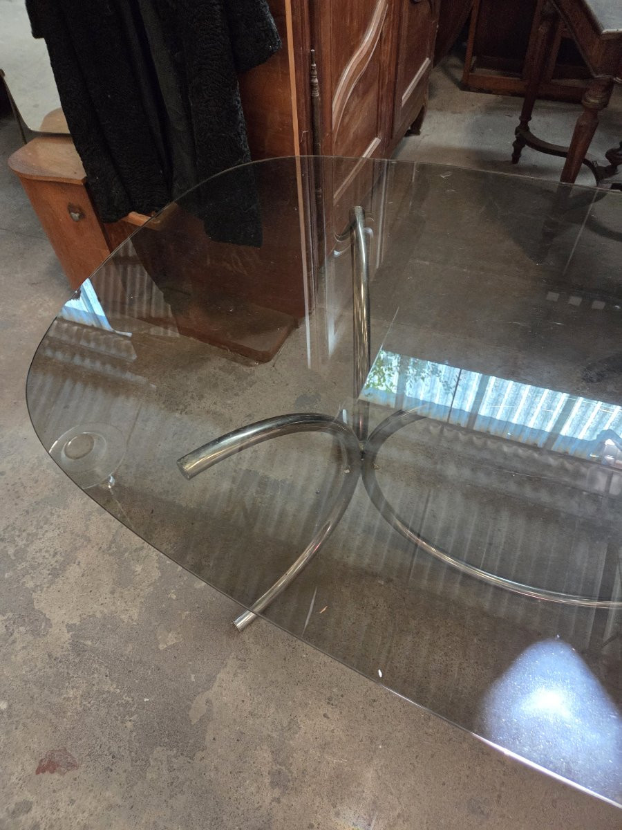 Grande Table Verre Chrome Design Arabescato Roche Bobois Osvaldo Borsani Tecno-photo-3