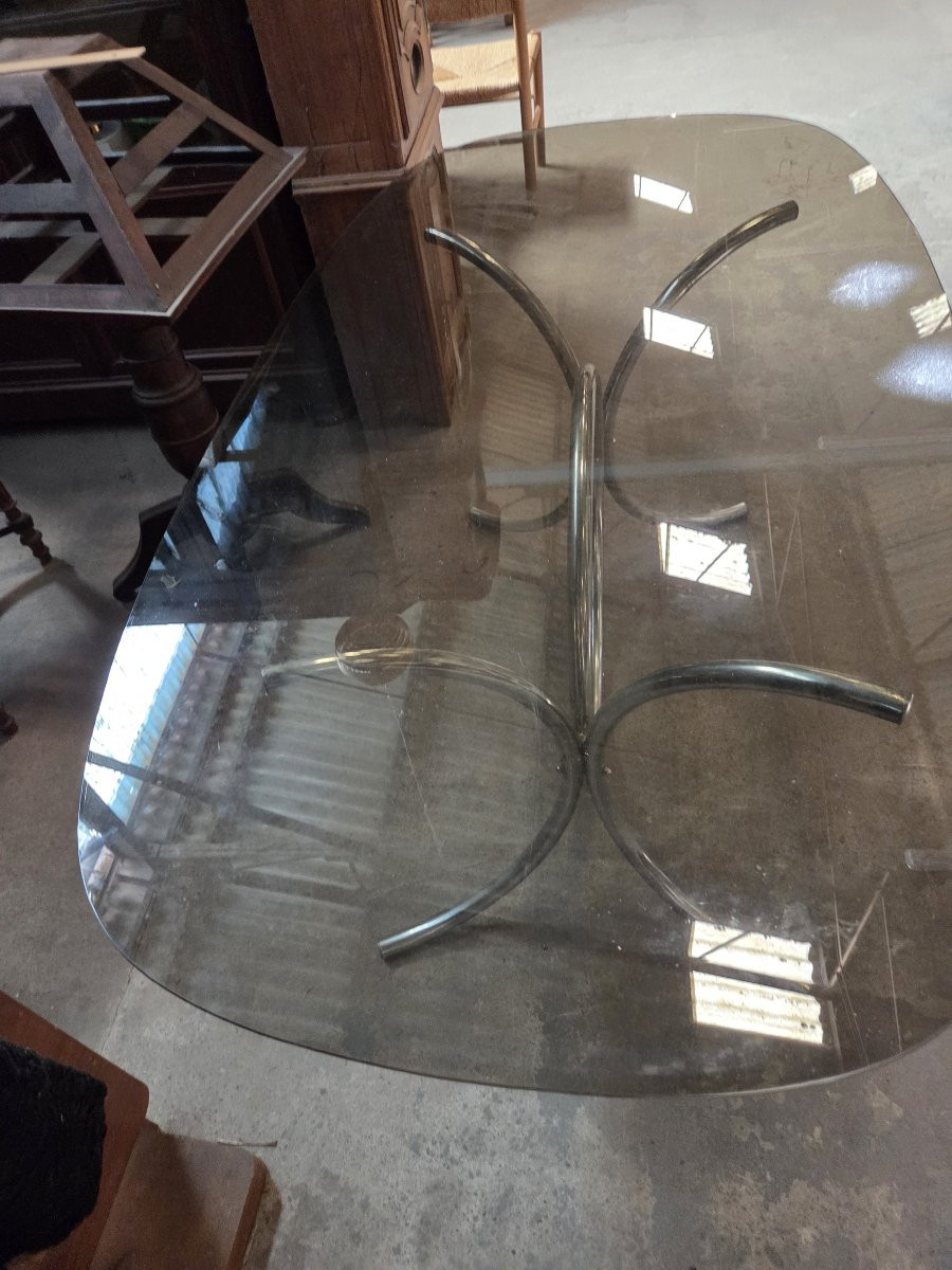 Grande Table Verre Chrome Design Arabescato Roche Bobois Osvaldo Borsani Tecno-photo-4