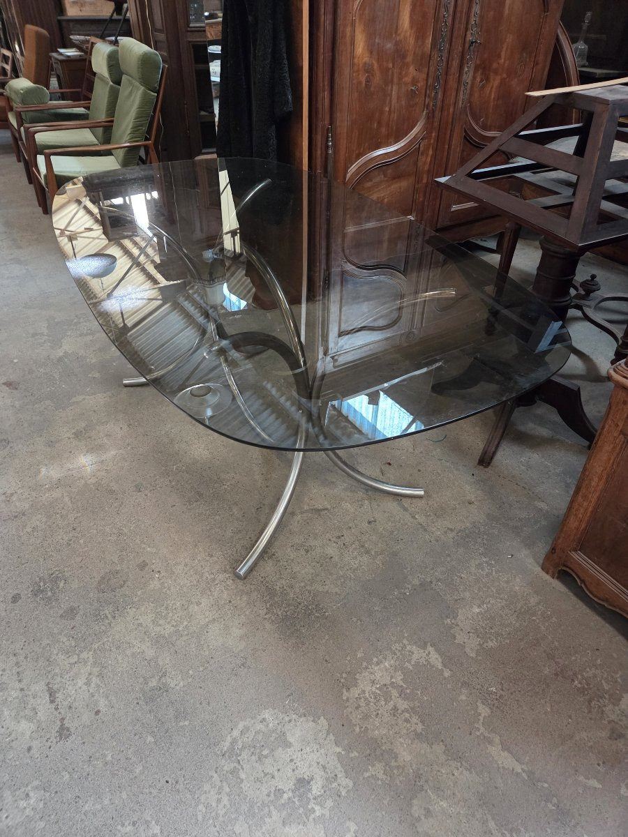 Grande Table Verre Chrome Design Arabescato Roche Bobois Osvaldo Borsani Tecno-photo-5
