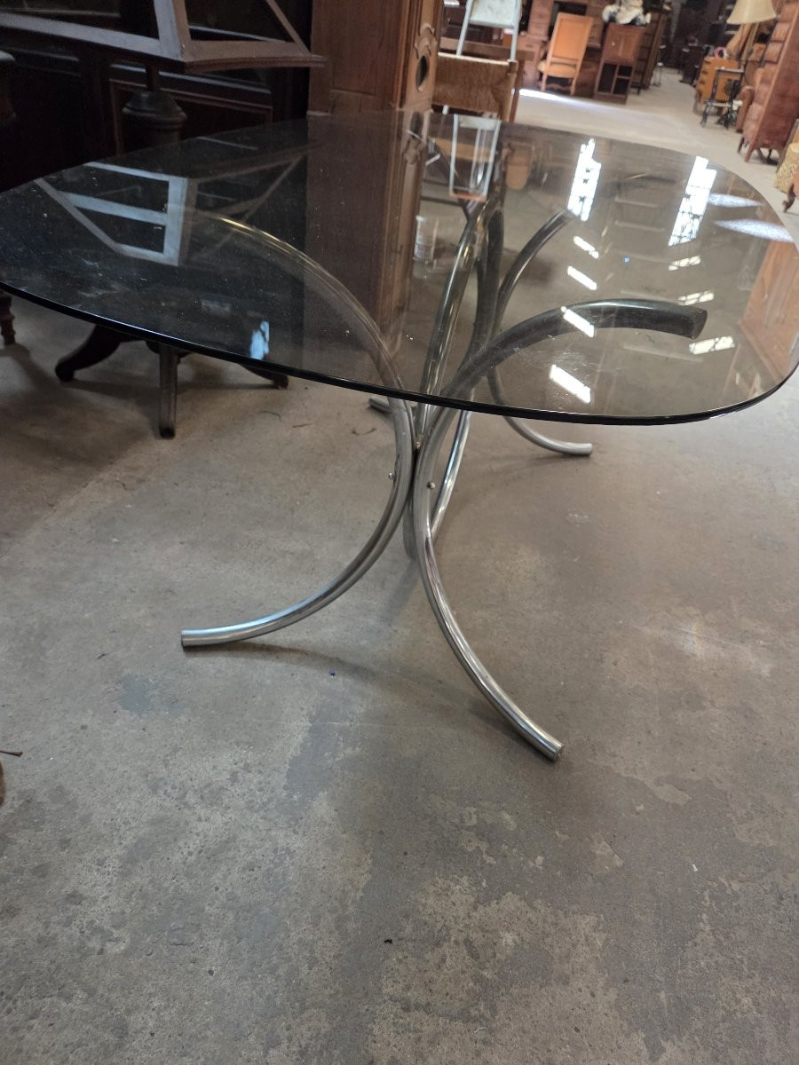Grande Table Verre Chrome Design Arabescato Roche Bobois Osvaldo Borsani Tecno-photo-6