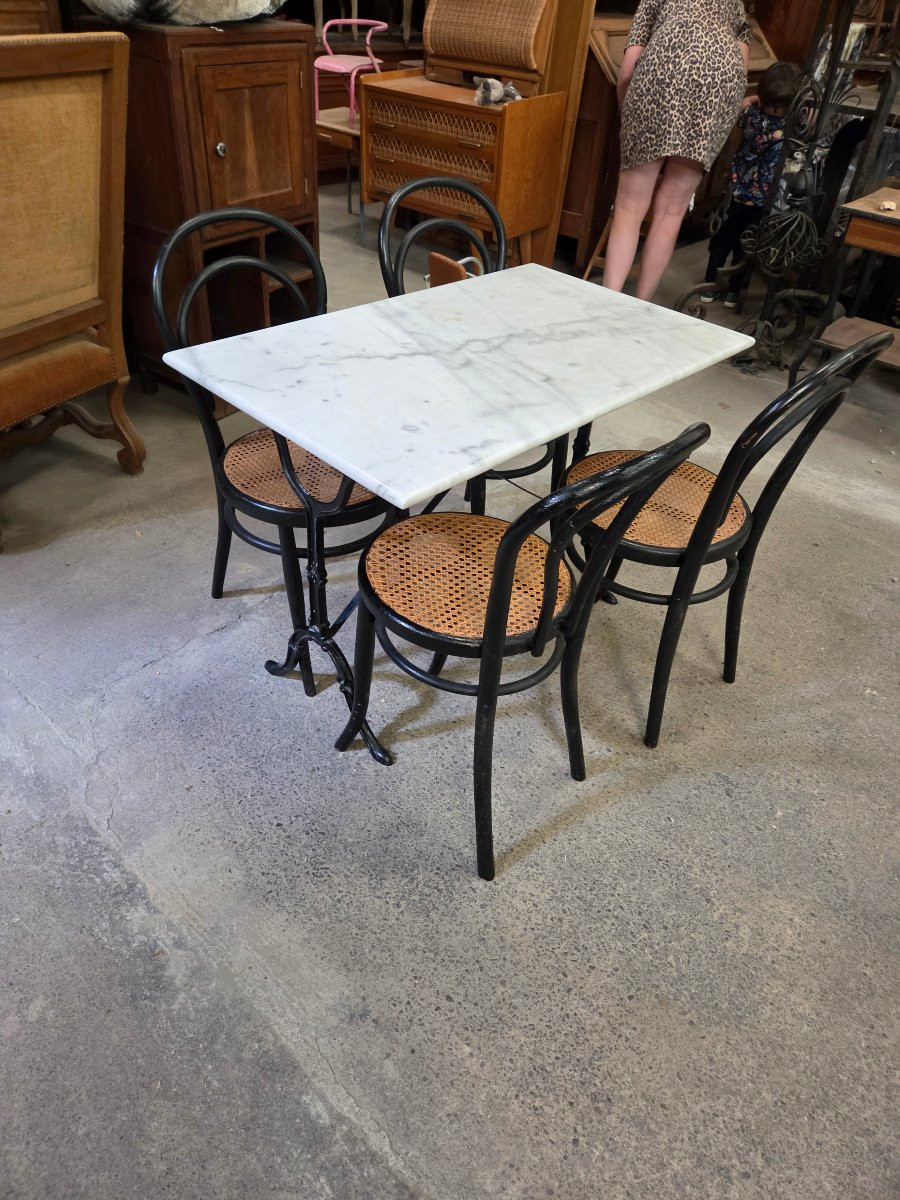 Marble And Cast-iron Bistro Table And 4 Mundus Chairs Circa 1900-photo-3