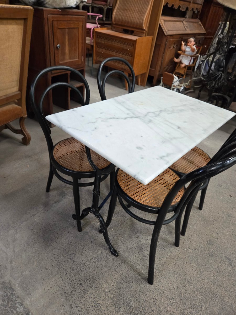 Marble And Cast-iron Bistro Table And 4 Mundus Chairs Circa 1900-photo-2