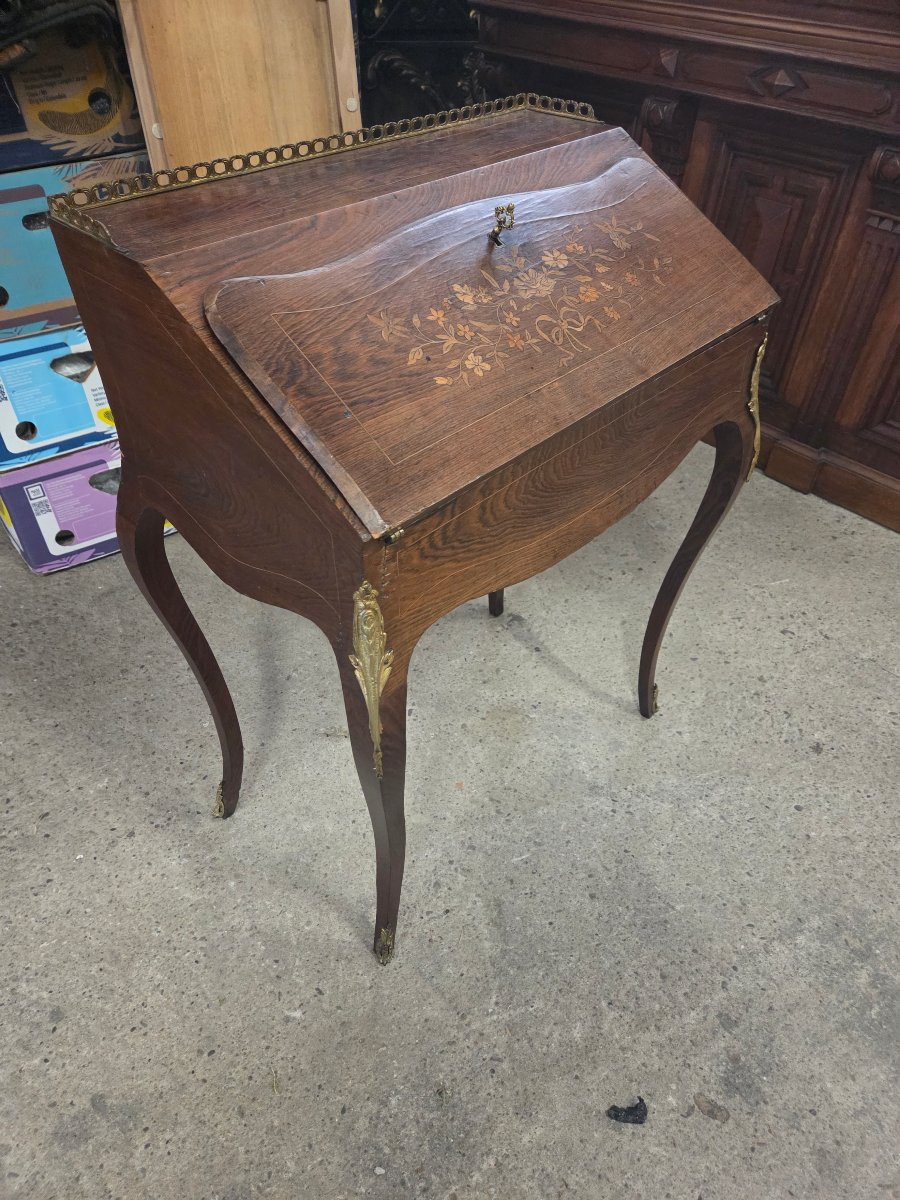 Secretaire de dame en palissandre et marqueterie d'époque Napoléon III -photo-1