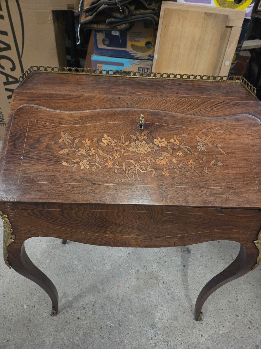 Secretaire de dame en palissandre et marqueterie d'époque Napoléon III -photo-2