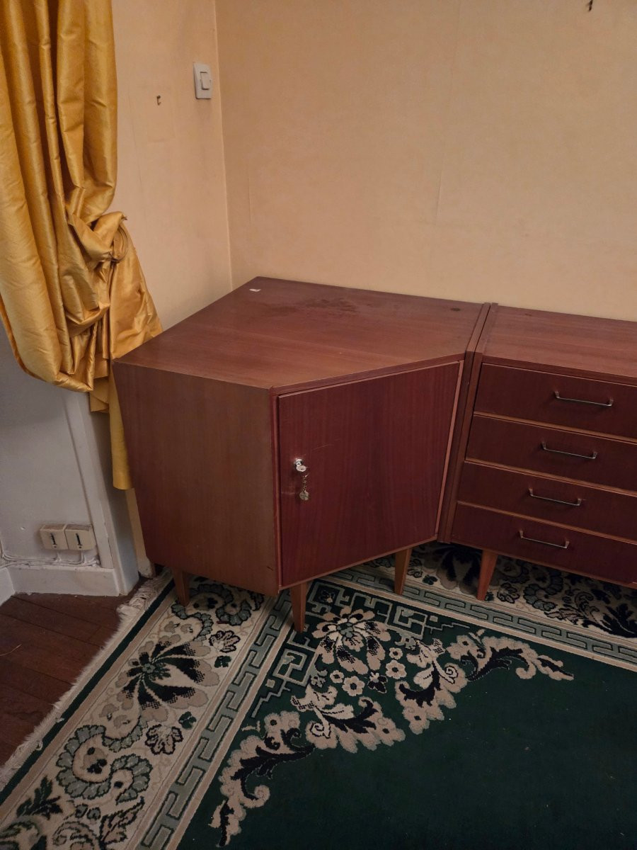 2 Scandinavian Modular Pieces Of Furniture From The 60s: A Teak Corner Unit And A Teak Enfilade.-photo-1