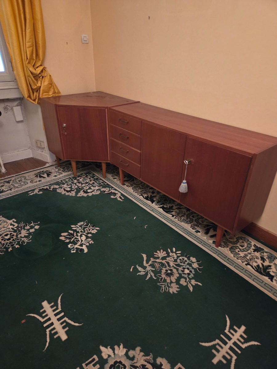 2 Scandinavian Modular Pieces Of Furniture From The 60s: A Teak Corner Unit And A Teak Enfilade.-photo-3