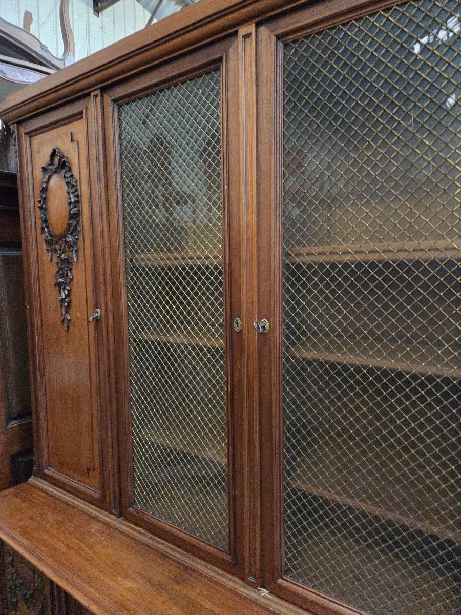 Early 20th Century Louis XVI Mahogany Buffet Bookcase-photo-7