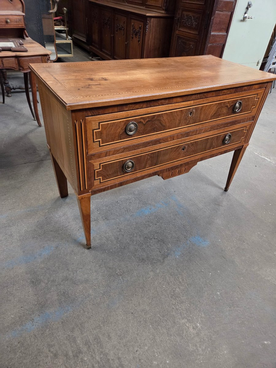 Louis XVI Style Chest Of Drawers In Walnut And Marquetry From The 2nd Half Of The 19th Century-photo-2