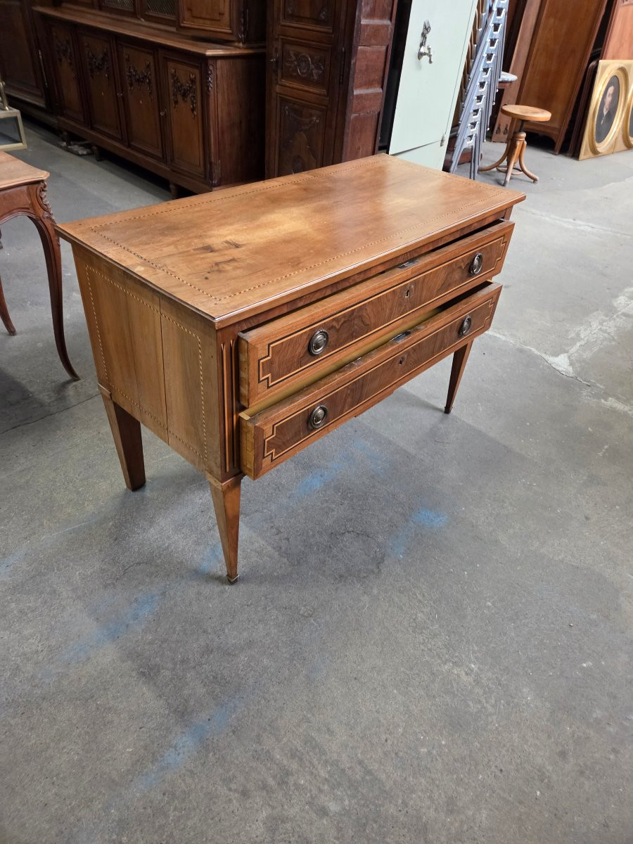 Louis XVI Style Chest Of Drawers In Walnut And Marquetry From The 2nd Half Of The 19th Century-photo-4
