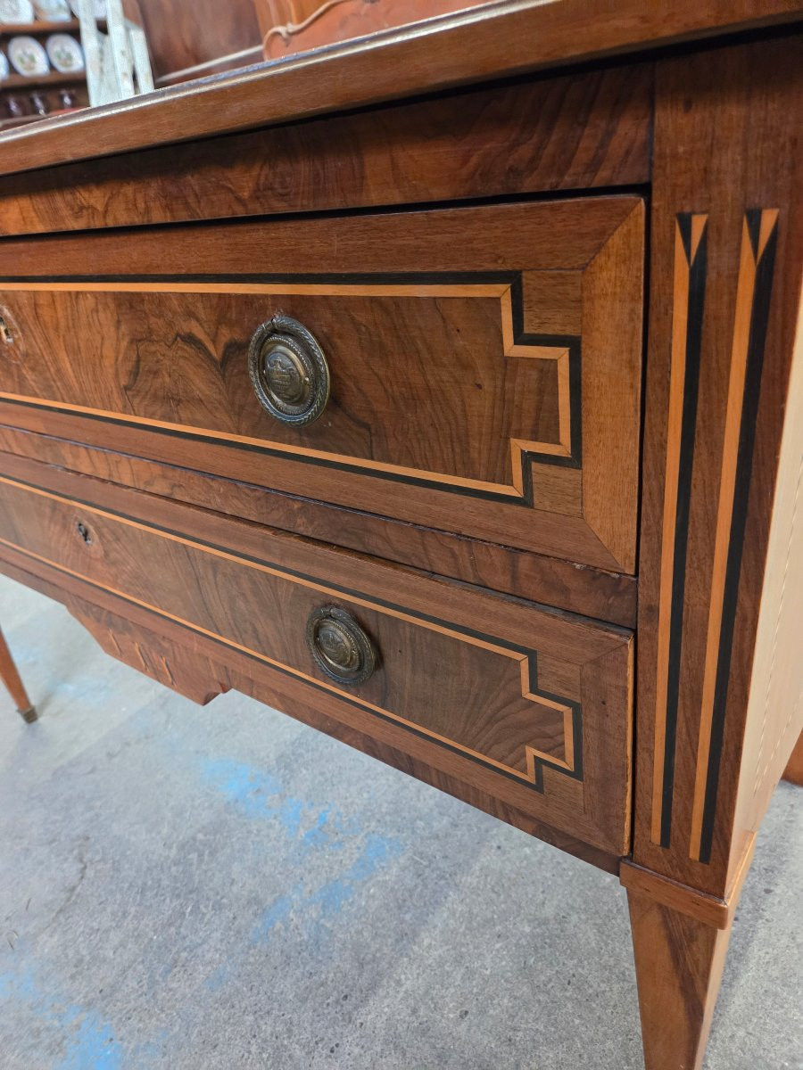 Louis XVI Style Chest Of Drawers In Walnut And Marquetry From The 2nd Half Of The 19th Century-photo-2