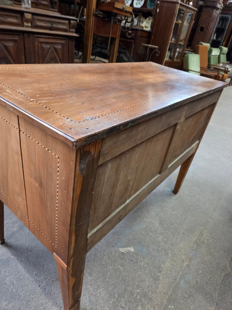 Louis XVI Style Chest Of Drawers In Walnut And Marquetry From The 2nd Half Of The 19th Century-photo-3