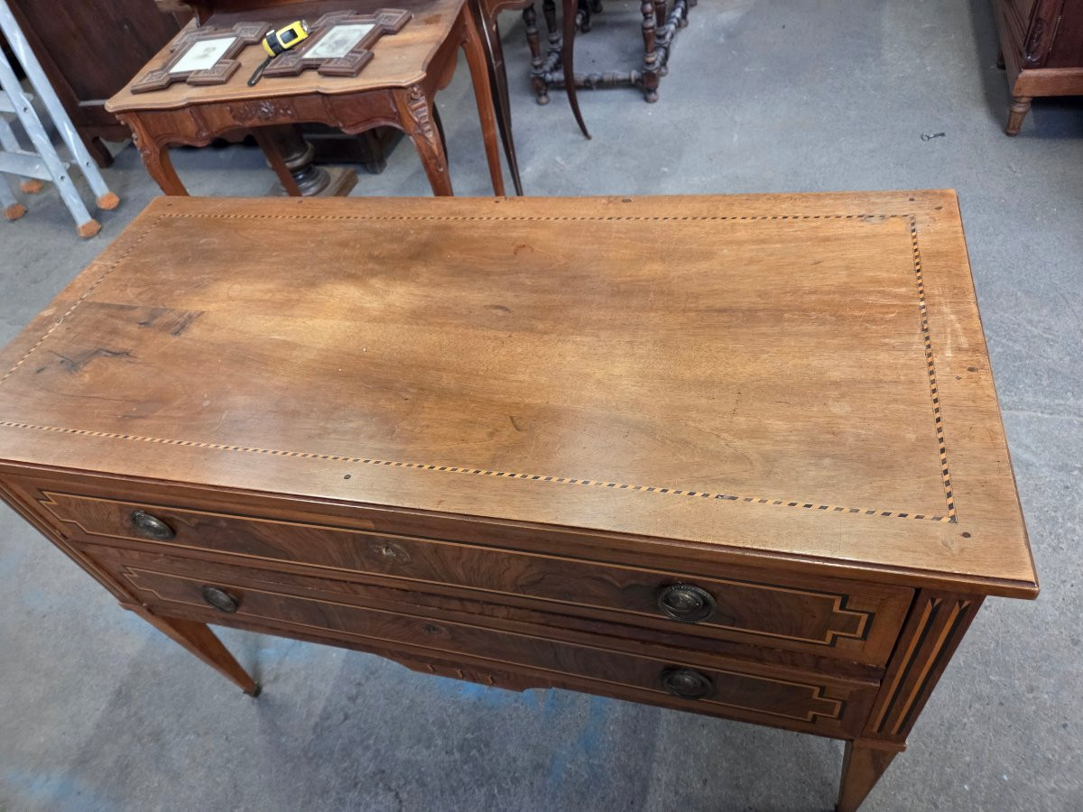 Louis XVI Style Chest Of Drawers In Walnut And Marquetry From The 2nd Half Of The 19th Century-photo-5