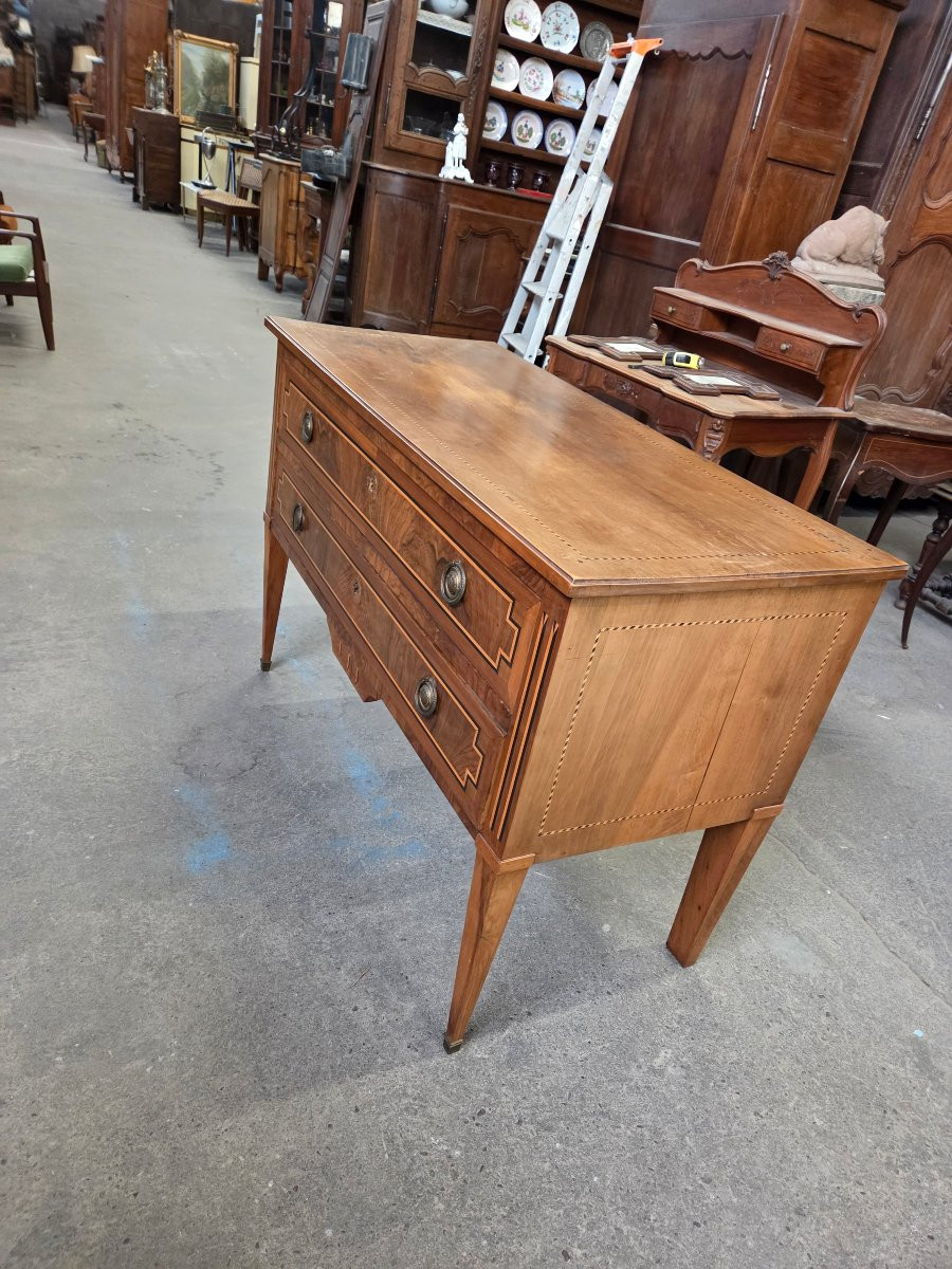 Louis XVI Style Chest Of Drawers In Walnut And Marquetry From The 2nd Half Of The 19th Century-photo-6