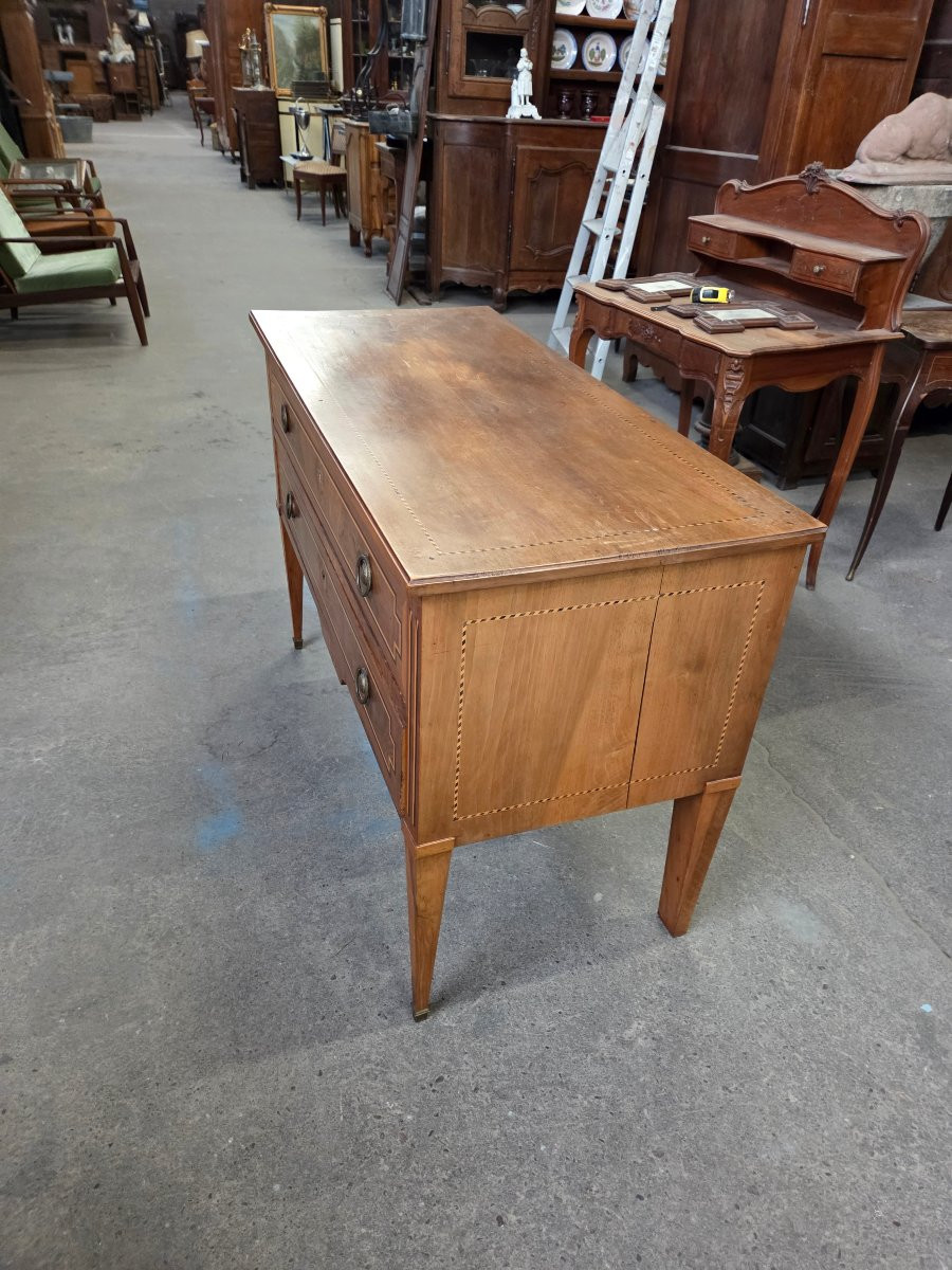 Louis XVI Style Chest Of Drawers In Walnut And Marquetry From The 2nd Half Of The 19th Century-photo-7