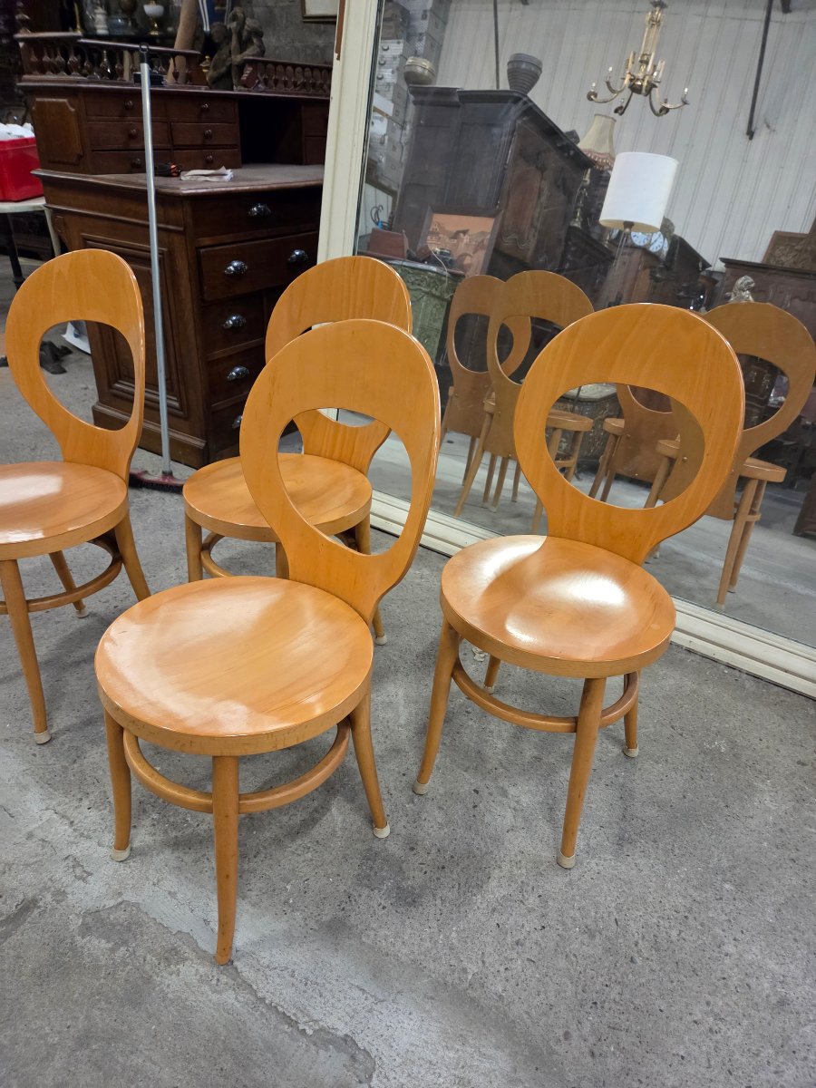Set Of 4 Baumann Mouette Model Chairs In Honey-colored Beech Wood-photo-3