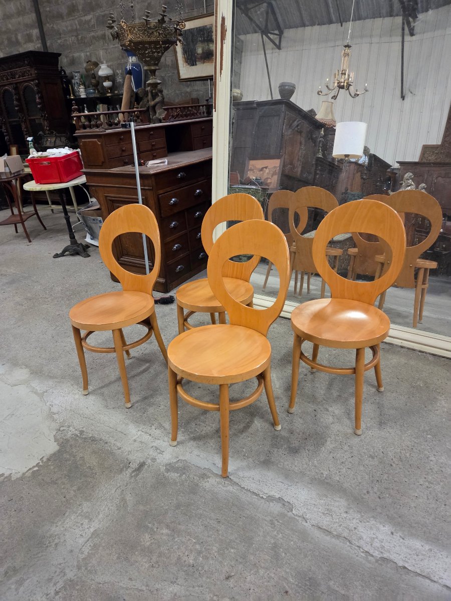 Set Of 4 Baumann Mouette Model Chairs In Honey-colored Beech Wood-photo-1