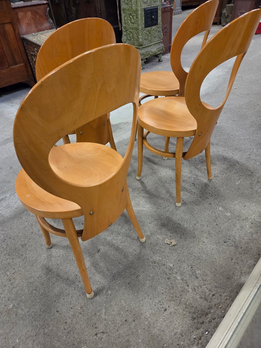 Set Of 4 Baumann Mouette Model Chairs In Honey-colored Beech Wood-photo-2