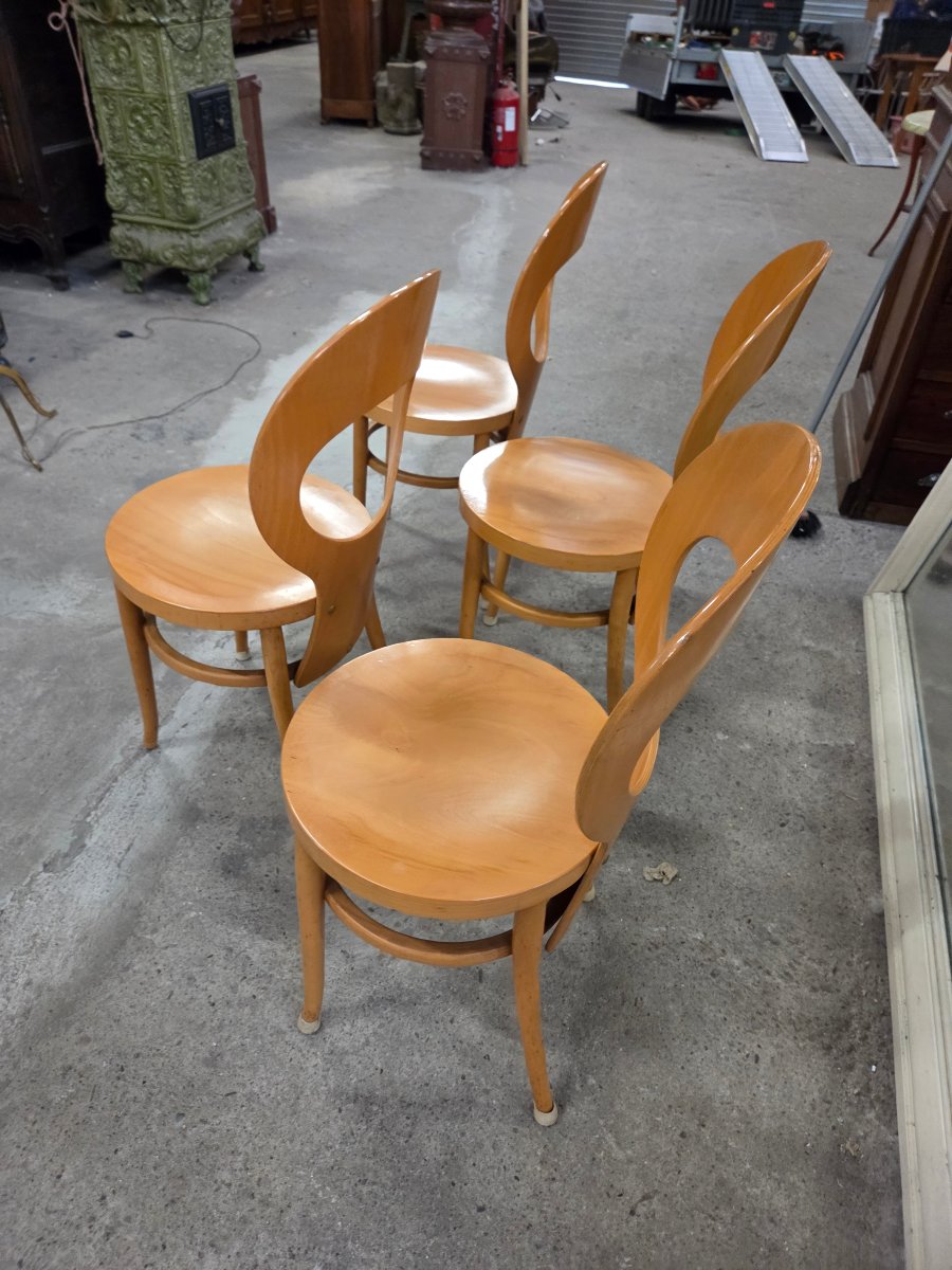 Set Of 4 Baumann Mouette Model Chairs In Honey-colored Beech Wood-photo-3
