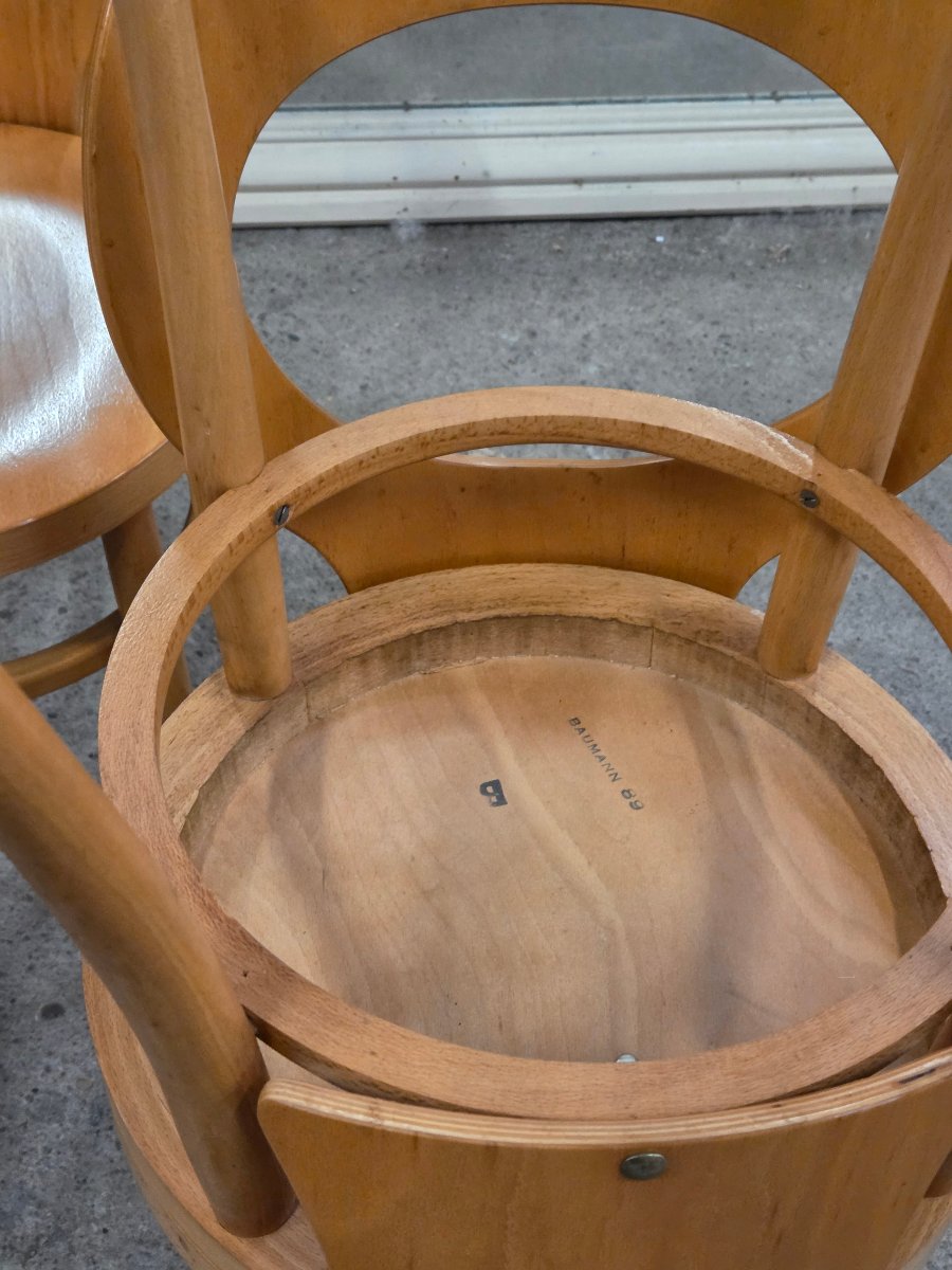 Set Of 4 Baumann Mouette Model Chairs In Honey-colored Beech Wood-photo-4