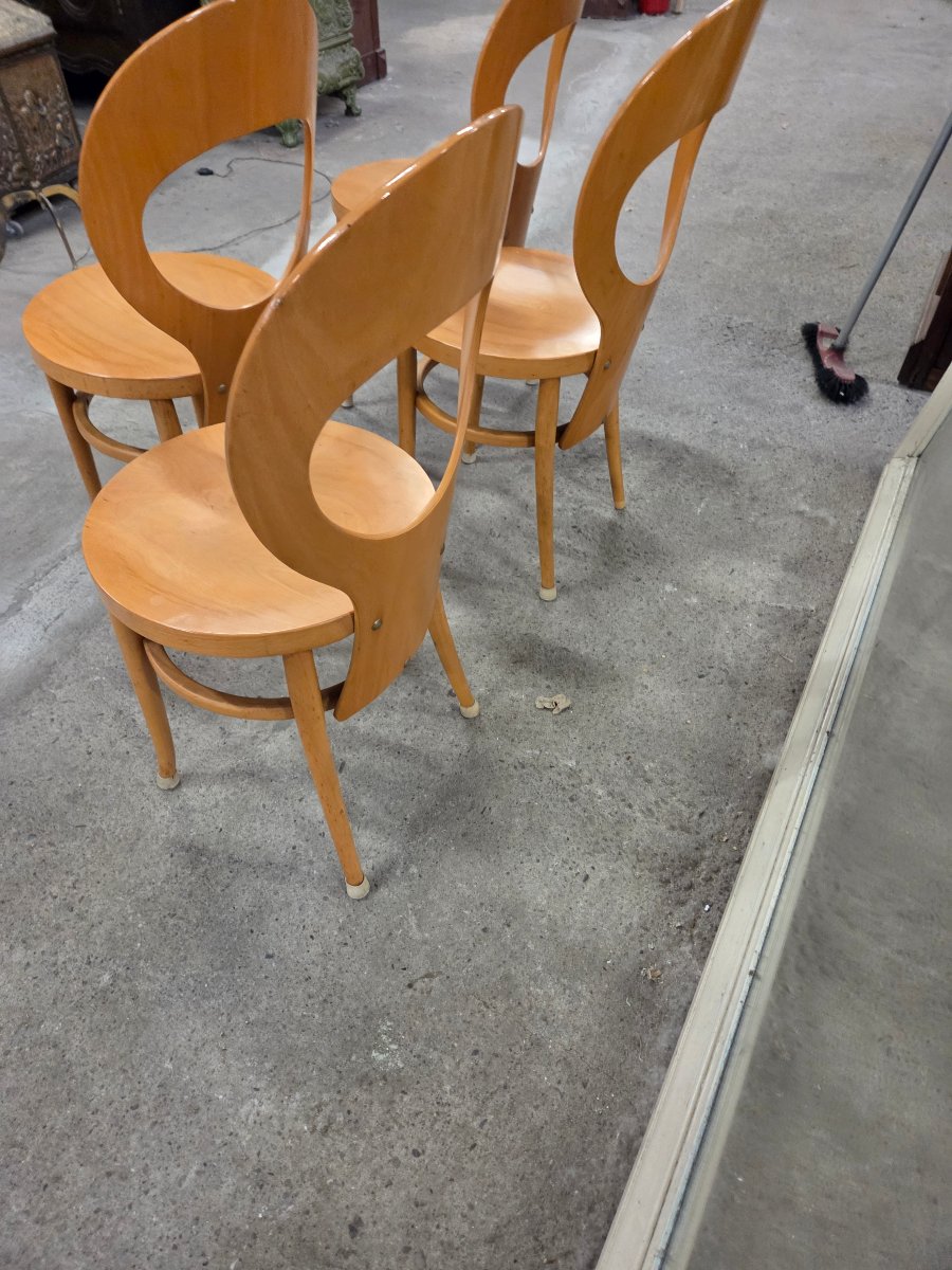 Set Of 4 Baumann Mouette Model Chairs In Honey-colored Beech Wood-photo-5