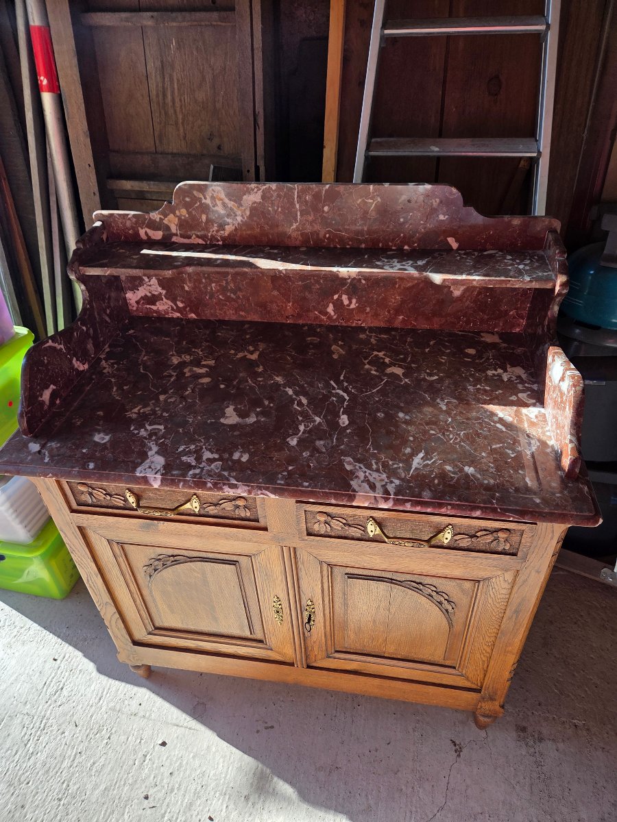 Early 20th-century Oak Vanity With Art Nouveau Decoration -photo-2
