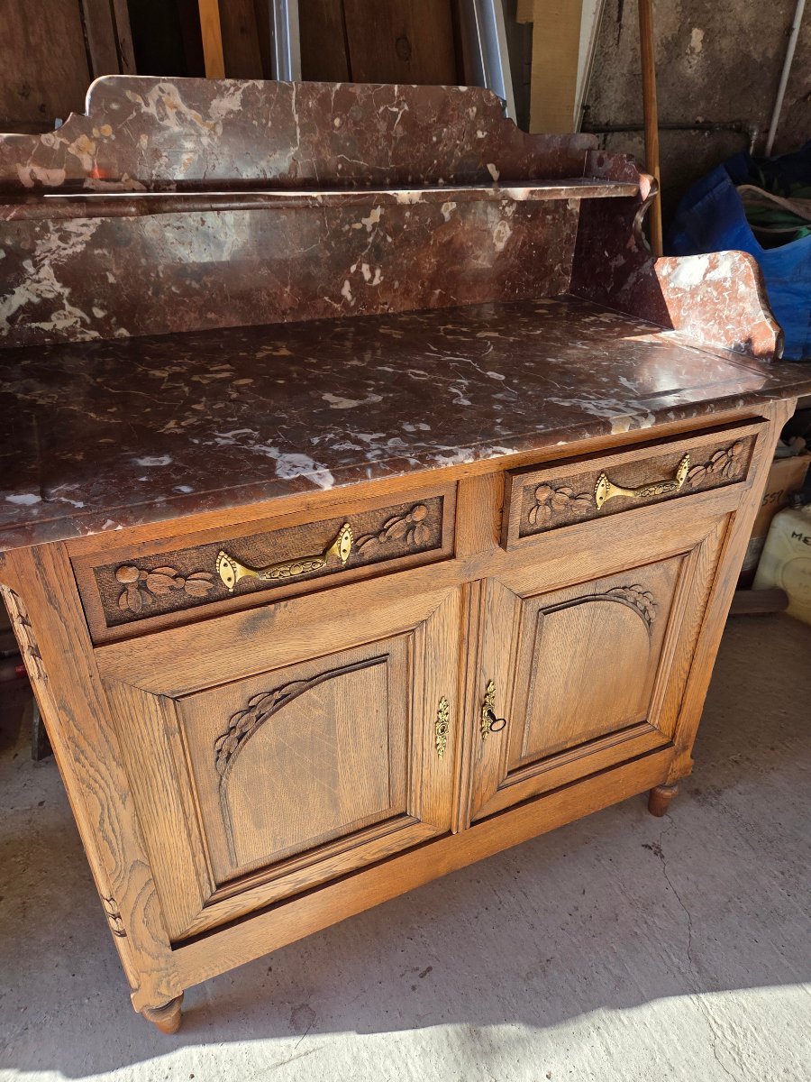 Early 20th-century Oak Vanity With Art Nouveau Decoration -photo-2