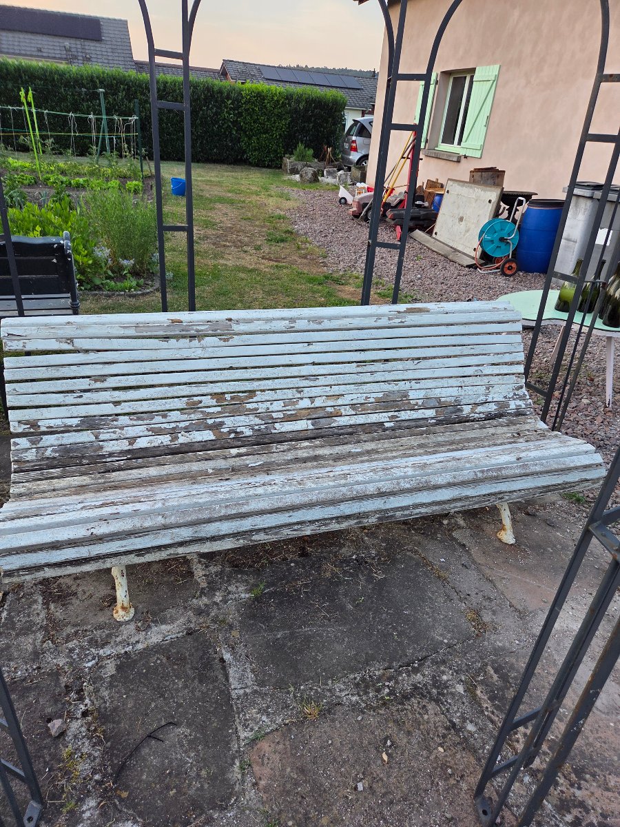 Late 19th-century Garden Bench With Cast-iron And Wood Base -photo-2