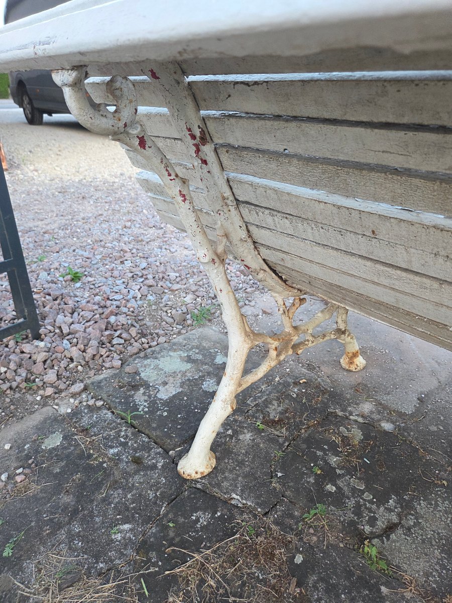 Late 19th-century Garden Bench With Cast-iron And Wood Base -photo-3