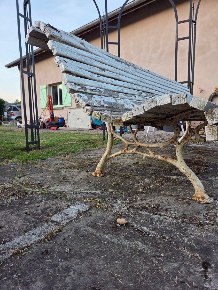 Late 19th-century Garden Bench With Cast-iron And Wood Base -photo-4