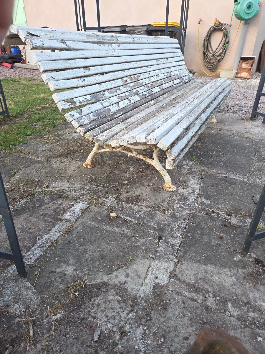 Late 19th-century Garden Bench With Cast-iron And Wood Base -photo-4