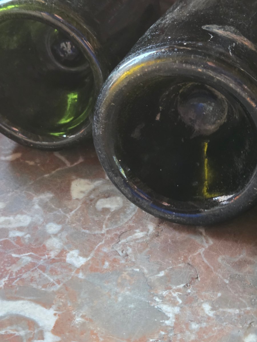 5 18th-century Hand-blown Glass Bottles (used For Brandy)-photo-2