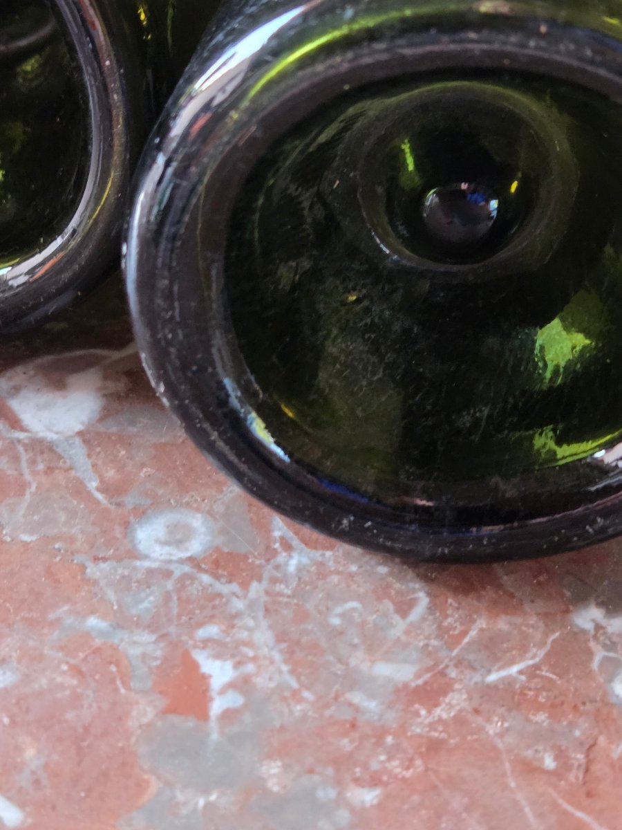 5 18th-century Hand-blown Glass Bottles (used For Brandy)-photo-3