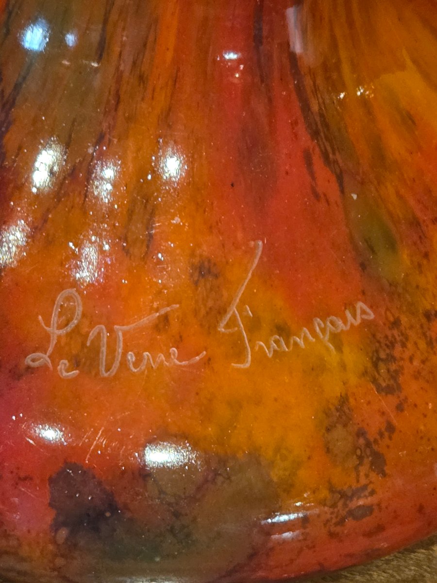 Important Glass Paste Vase With Fern Decoration, Signed -photo-2