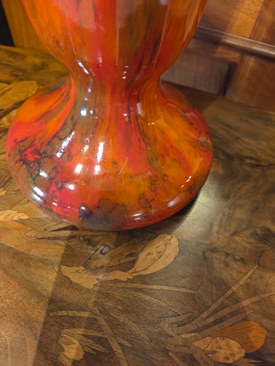 Important Glass Paste Vase With Fern Decoration, Signed -photo-5