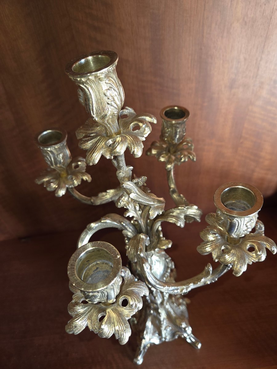 Paire de chandelier louis XV d'epoque napoleon III  En bronze-photo-2