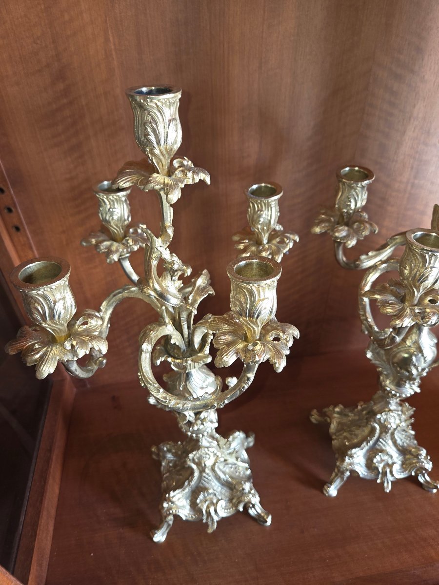 Paire de chandelier louis XV d'epoque napoleon III  En bronze-photo-4