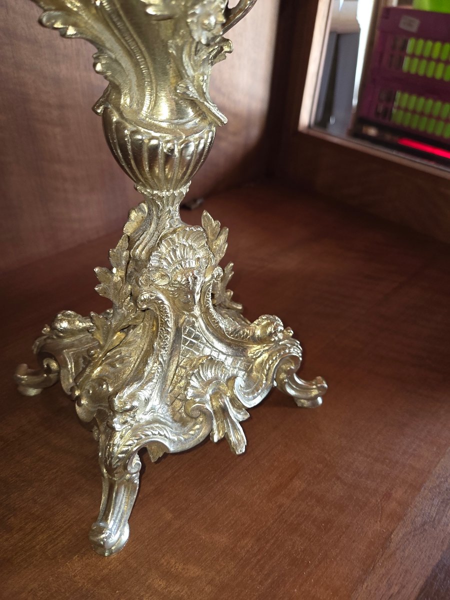 Paire de chandelier louis XV d'epoque napoleon III  En bronze-photo-1