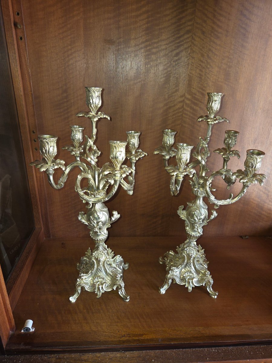 Paire de chandelier louis XV d'epoque napoleon III  En bronze-photo-3