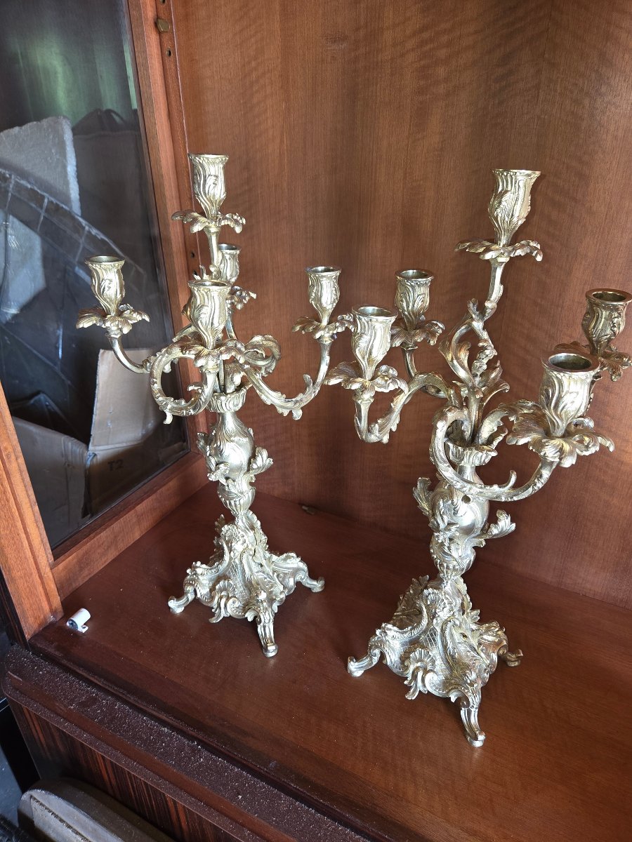 Paire de chandelier louis XV d'epoque napoleon III  En bronze-photo-4