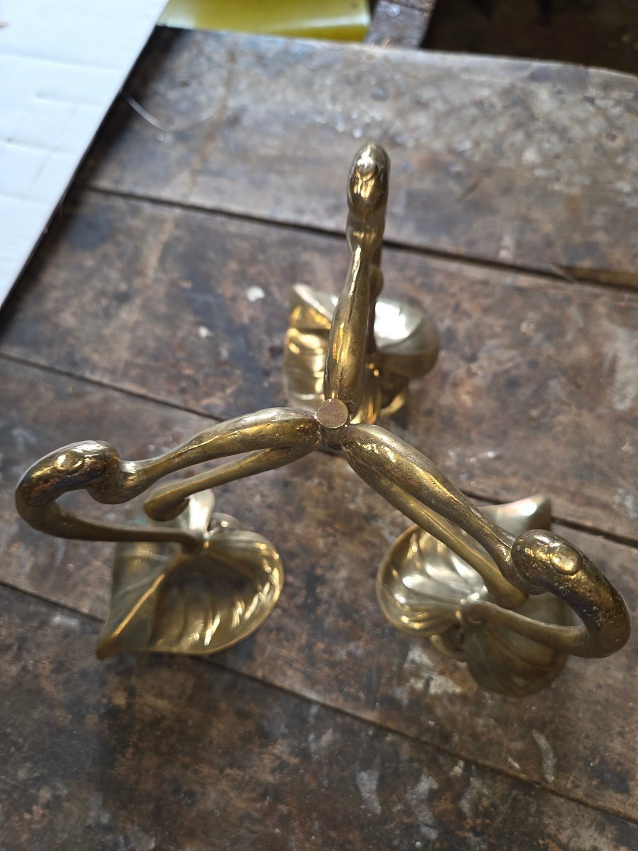 Art Nouveau 3-branch Bronze Candlestick-photo-4