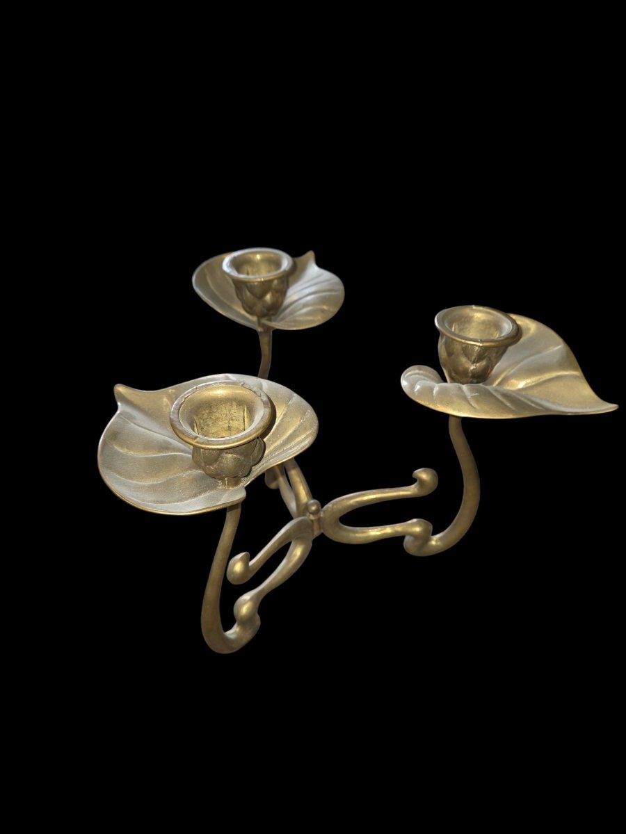 Art Nouveau 3-branch Bronze Candlestick