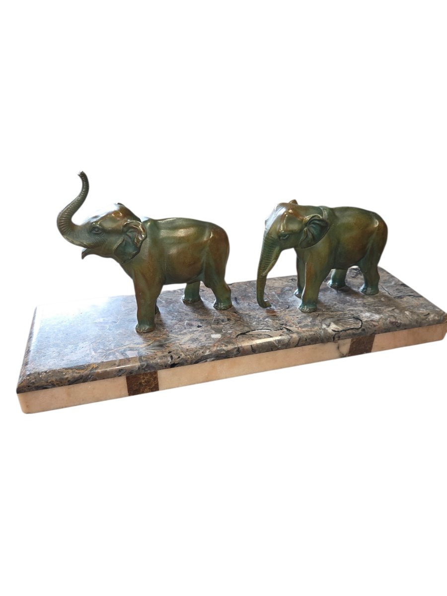 Sculpture art deco les éléphants en marbre et regule vers 1930