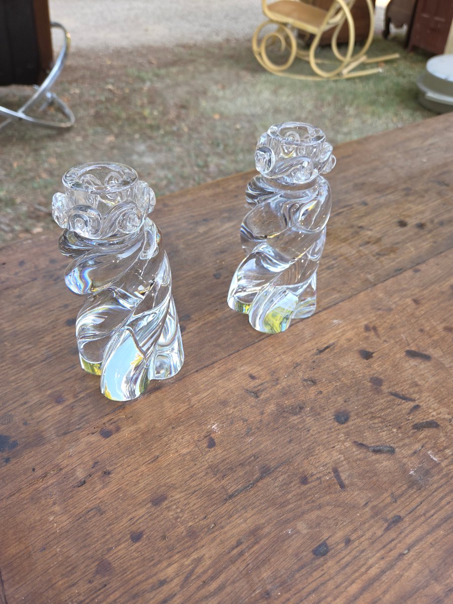 Pair Of Baccarat Crystal Candlesticks From The 1950s, "aladin" Model-photo-3