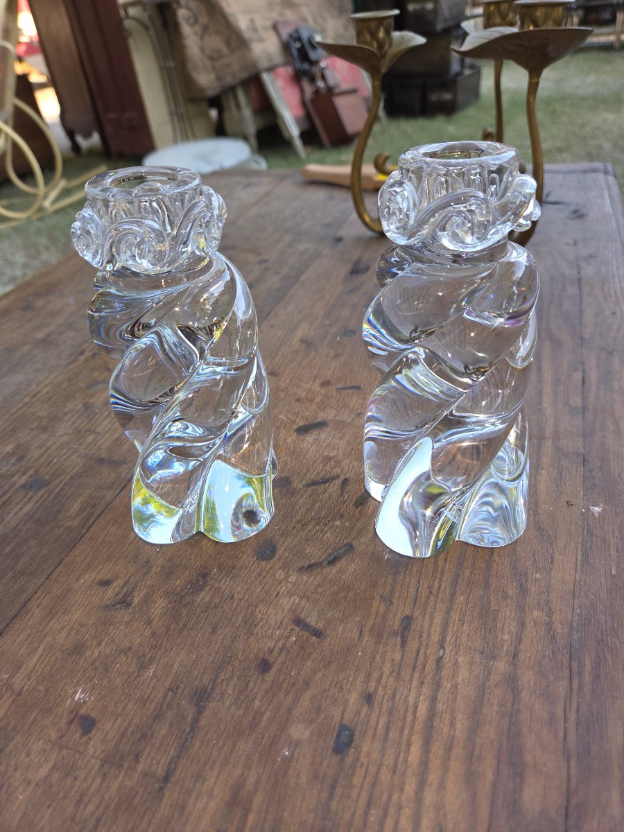 Pair Of Baccarat Crystal Candlesticks From The 1950s, "aladin" Model-photo-4
